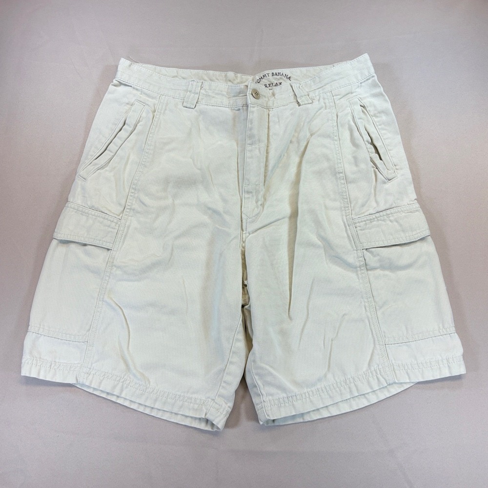 Tommy Bahama Cargo Shorts Men 35 9"Cream Relax Tencel Cotton Casual Beach